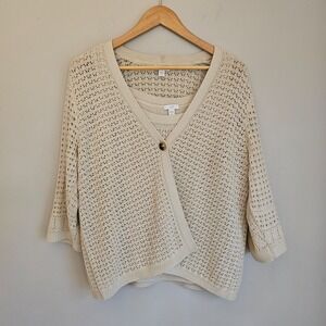 J. Jill Womens Large Petite Pointelle Sweater Set 1-Button Cardigan Tank Cream